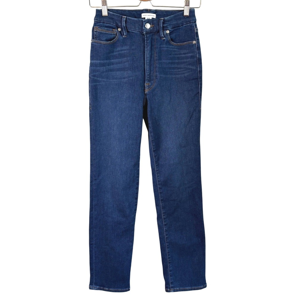 Good American Good Icon Straight Jeans Womens 12 31 High Rise Blue Stretch Denim